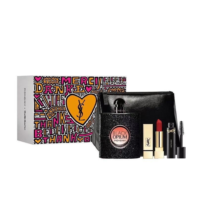 [LKK-IMG6105] YSL Saint Laurent Black Opium Three-piece Set 2024 Valentine's Day Limited Black Opium Gift Set [Perfume 90ml + #1966 Lipstick + Mini Mascara]